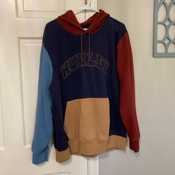 Hurley Other - Hurley Men's Blue, Red, and Tan Colorblock Hoodie